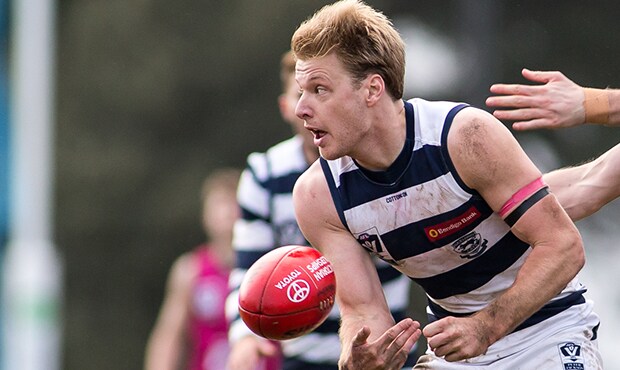 2018_07_08_VFL_HERO.jpg George Horlin-Smith collected a game-high 42 disposals and 14 clearances to go with his two goals - Geelong Cats